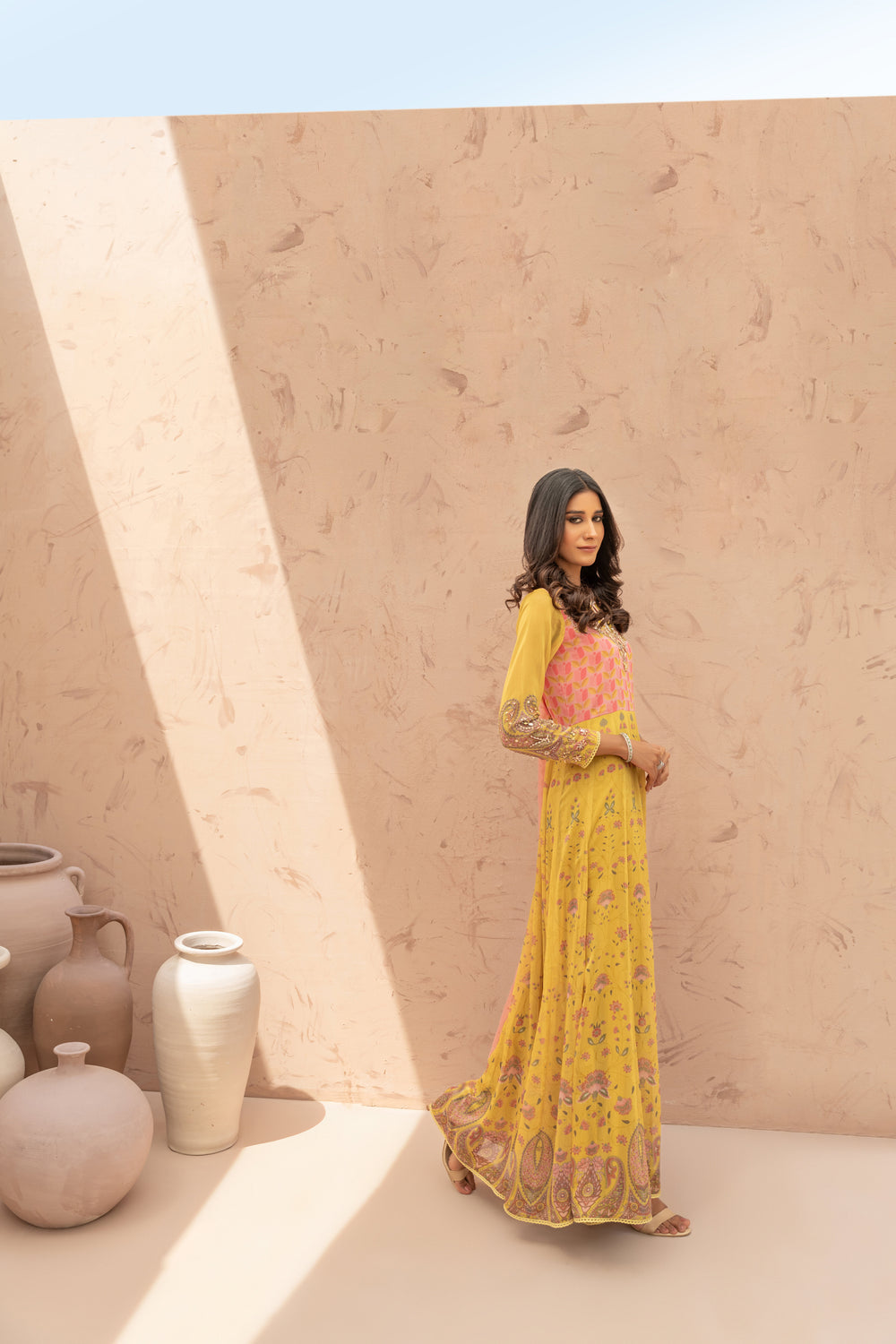 Wahaj M Khan | The Print Story |  Yellow Printed TPS Anarkali