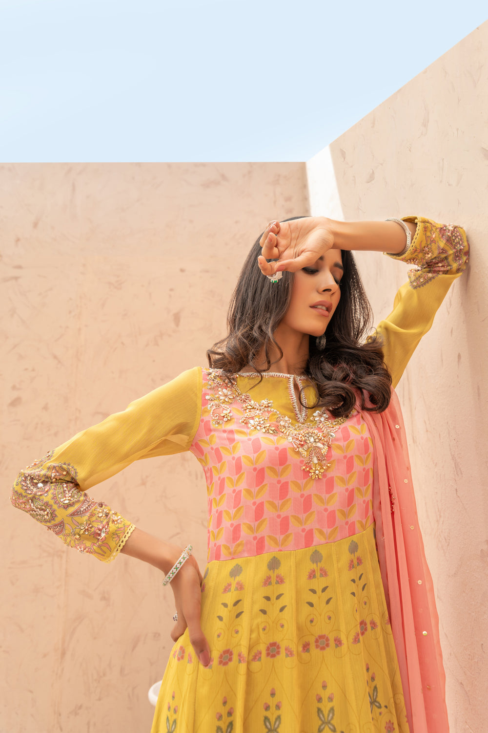 Wahaj M Khan | The Print Story |  Yellow Printed TPS Anarkali