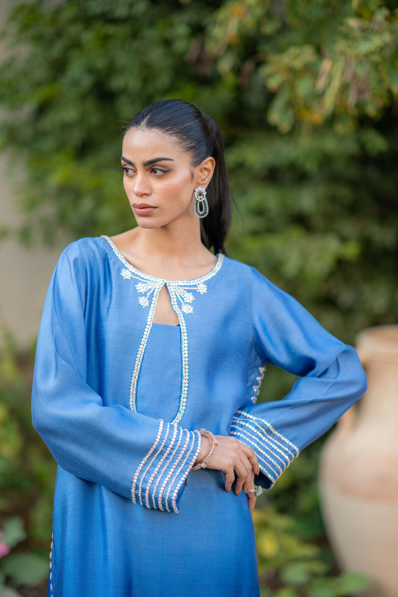 Wahaj M Khan | Pari Collection | Blue Shaded Sheesha Outfit
