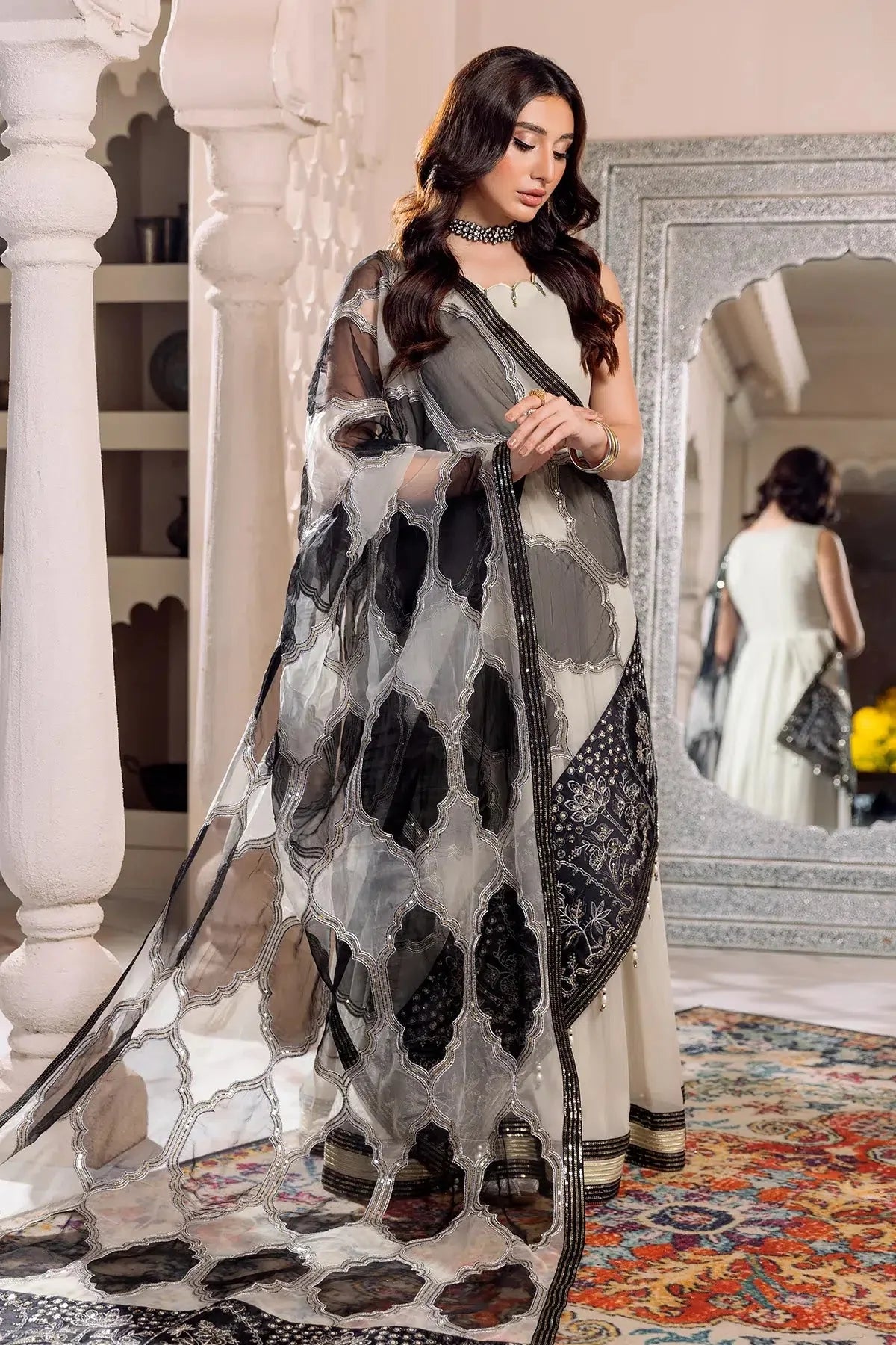 Alizeh | Formals Collection | Offwhite Black 4 piece - RTW1016