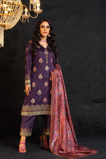 Alkaram | Spring Summer Festive 24 | Embroidered Cotton Satin Purple