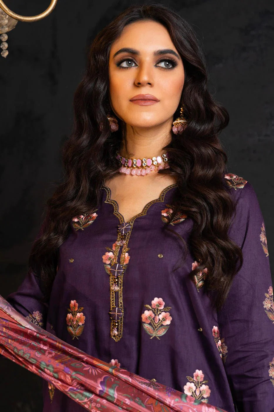 Alkaram | Spring Summer Festive 24 | Embroidered Cotton Satin Purple