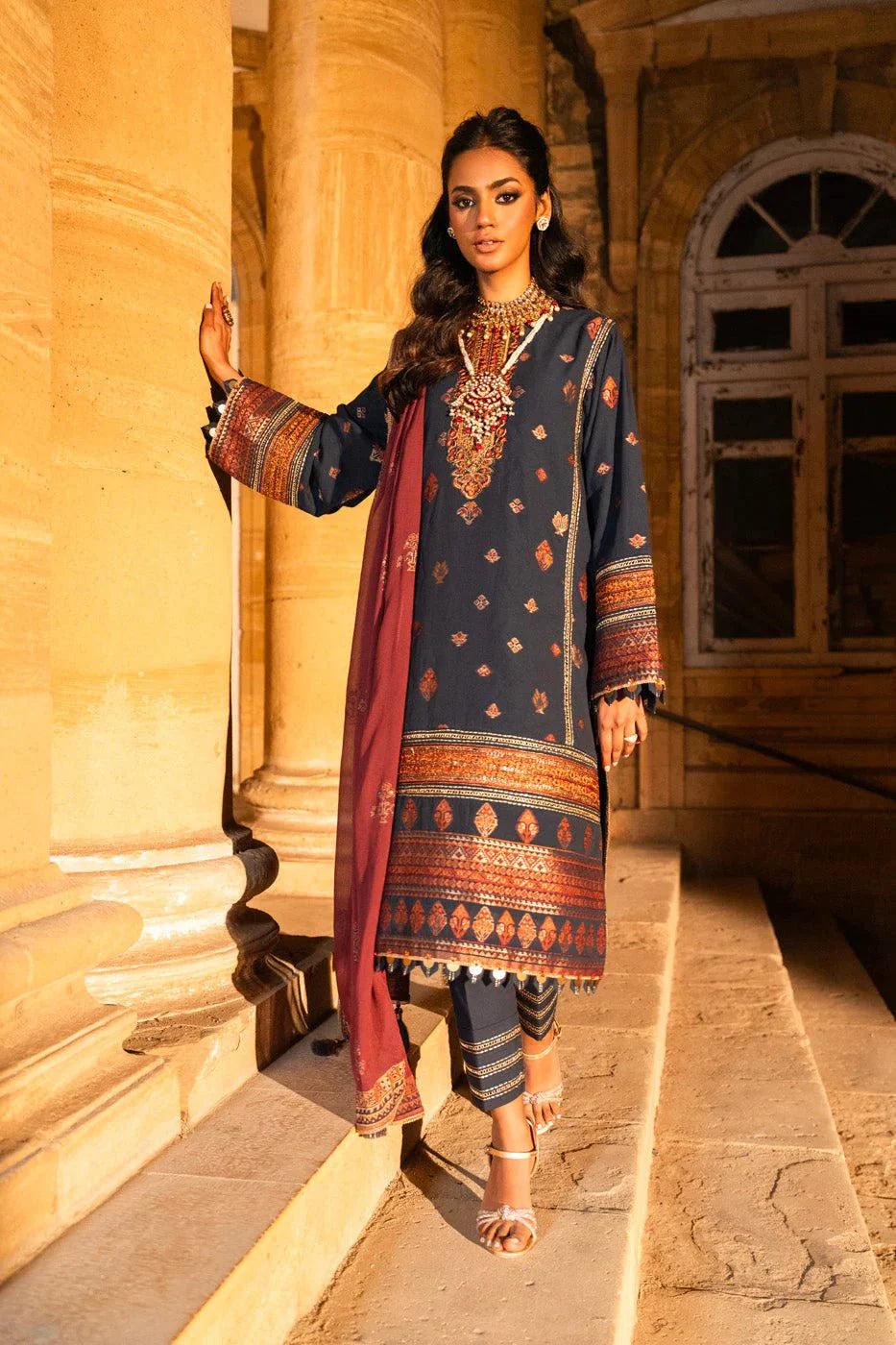 Alkaram | Spring Summer Festive 24 | Embroidered Dobby Dark Blue
