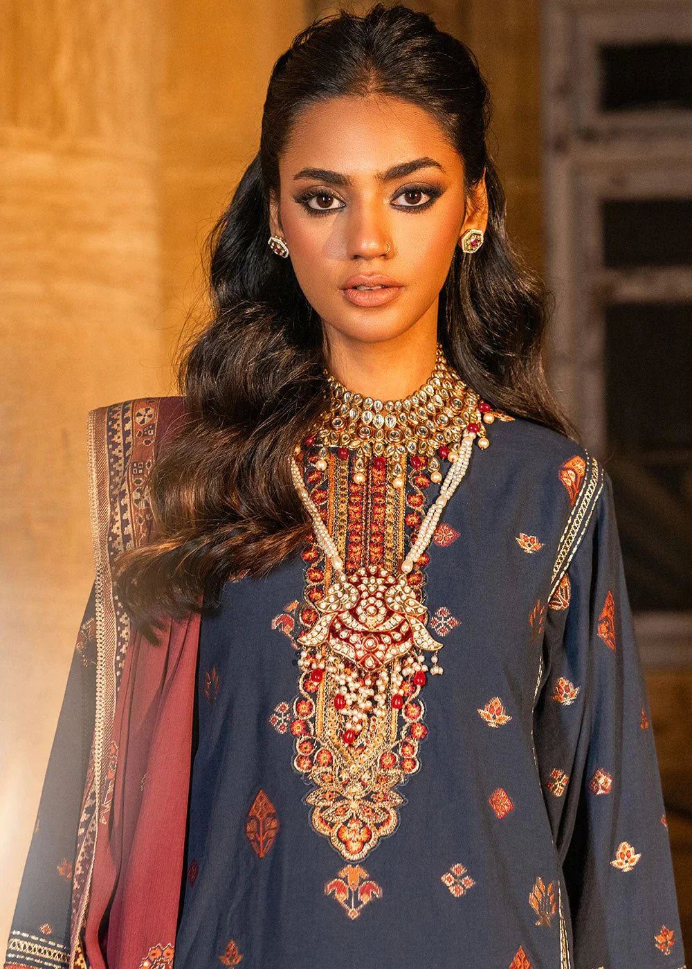 Alkaram | Spring Summer Festive 24 | Embroidered Jacquard Navy Blue