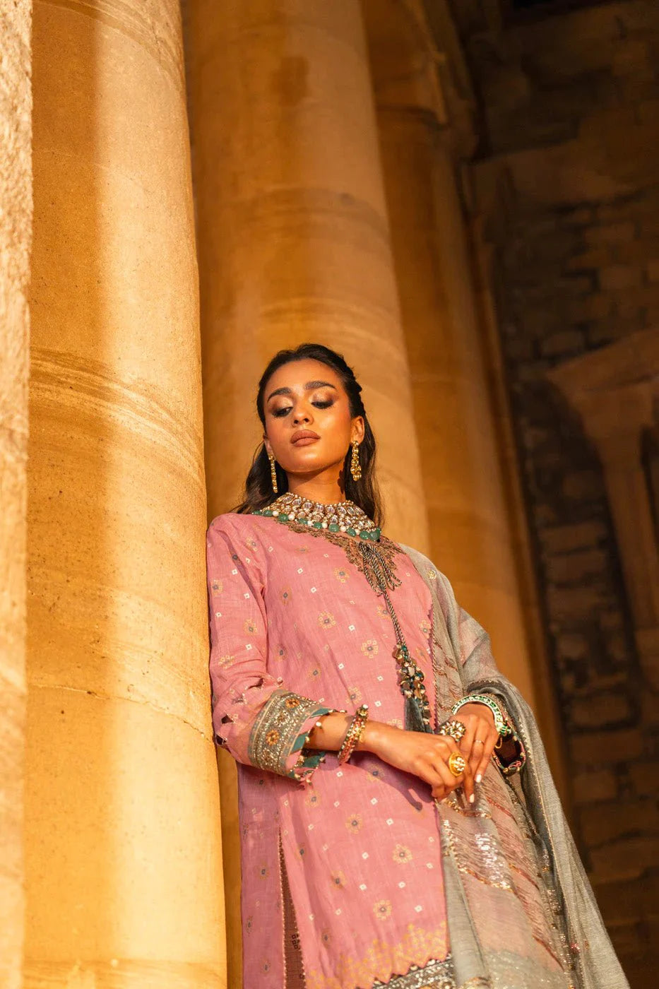 Alkaram | Spring Summer Festive 24 | Embroidered Two Way Slub Tea Pink