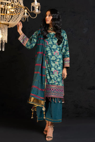 Alkaram | Spring Summer Festive 24 | Embroidered Two Way Slub Teal