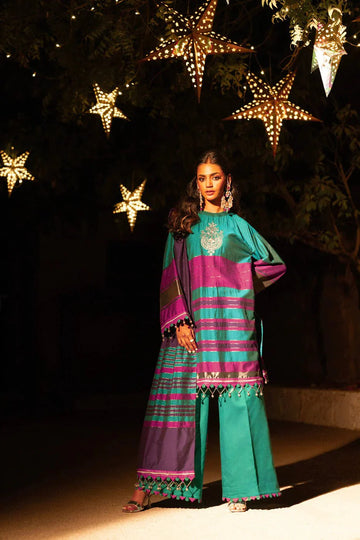 Alkaram | Spring Summer Festive 24 | Embroidered Yarn Dyed Teal