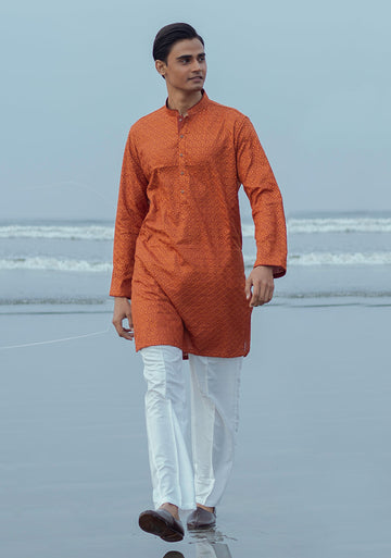 Pakistani Menswear | Amir Adnan - Basic Cotton Umber Slim Fit Kurta