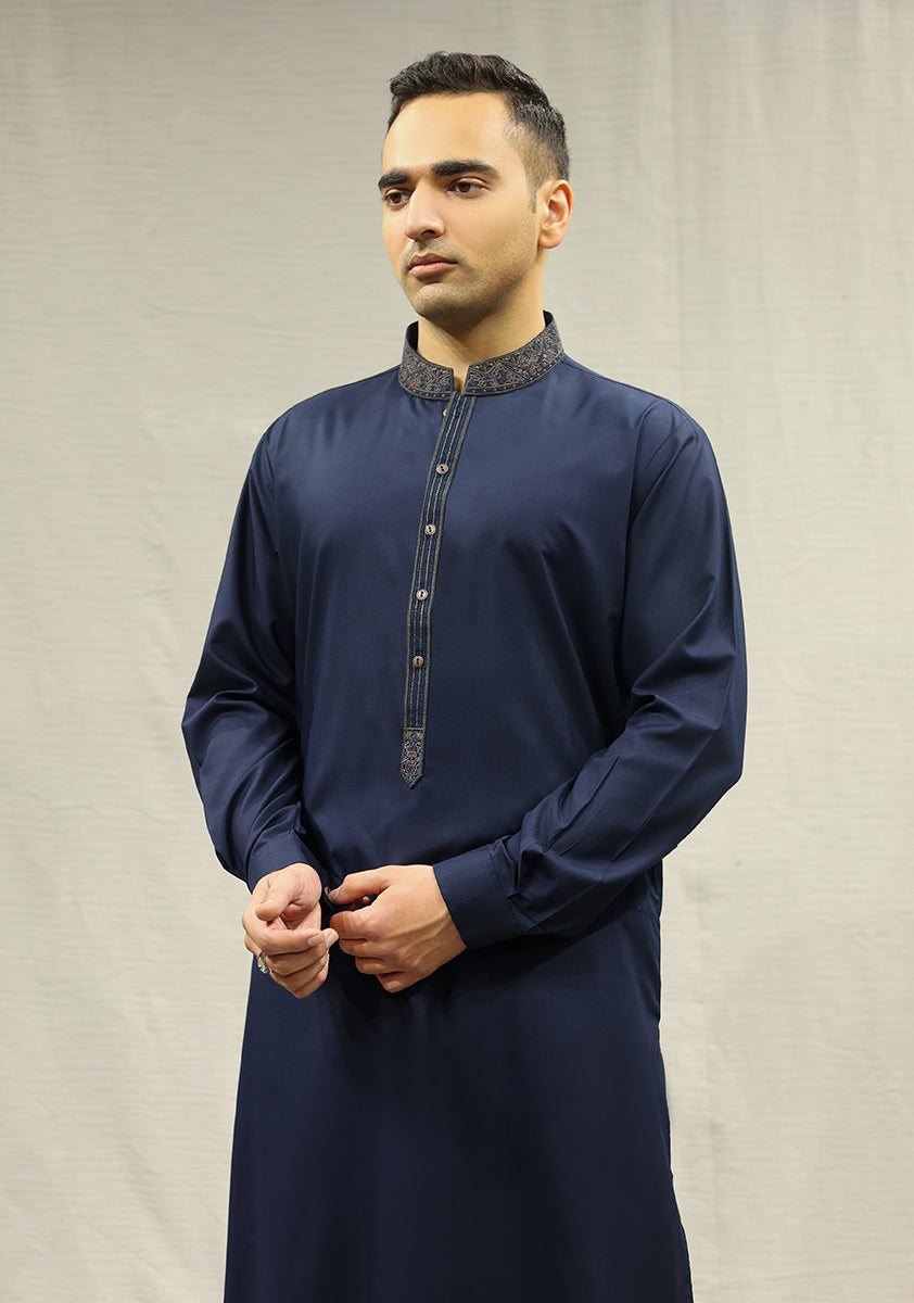 Pakistani Menswear | Amir Adnan - Classic Poly Viscose Salute Slim Fit Embroidered Suit