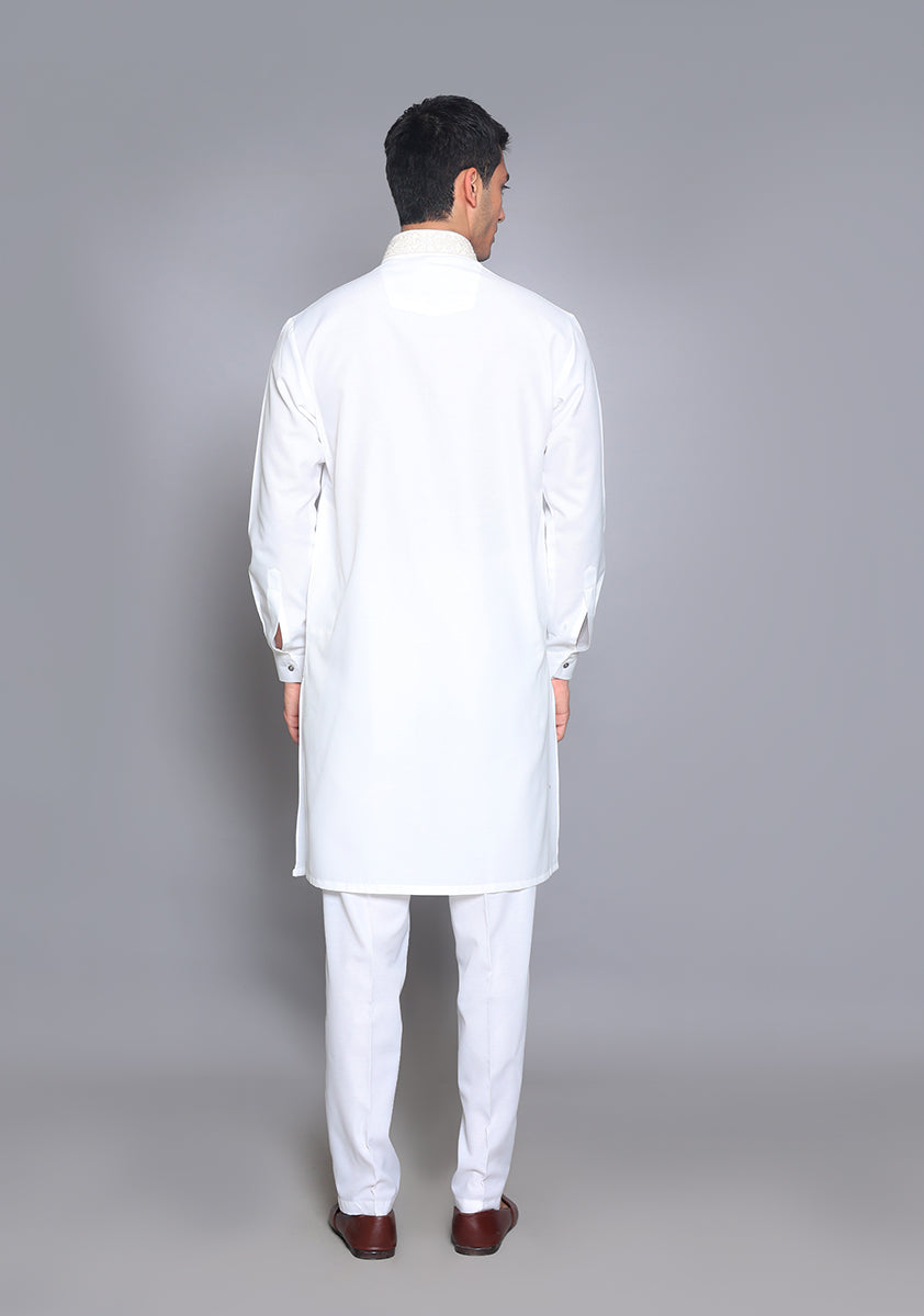 Pakistani Menswear | Amir Adnan - Basic Cotton Silk Cloud Dancer Slim Fit Embroidered Suit