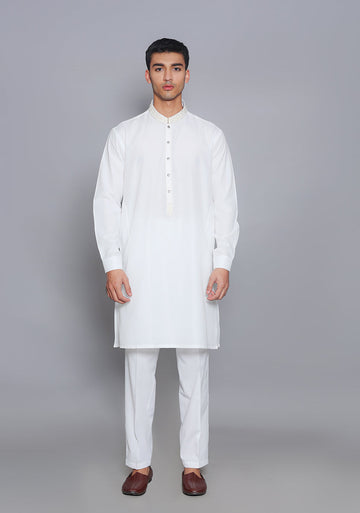 Pakistani Menswear | Amir Adnan - Basic Cotton Silk Cloud Dancer Slim Fit Embroidered Suit