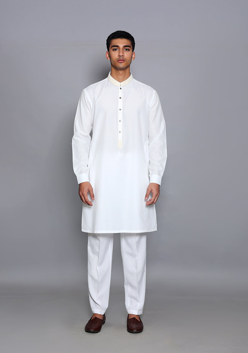 Pakistani Menswear | Amir Adnan - Basic Cotton Silk Cloud Dancer Slim Fit Embroidered Suit