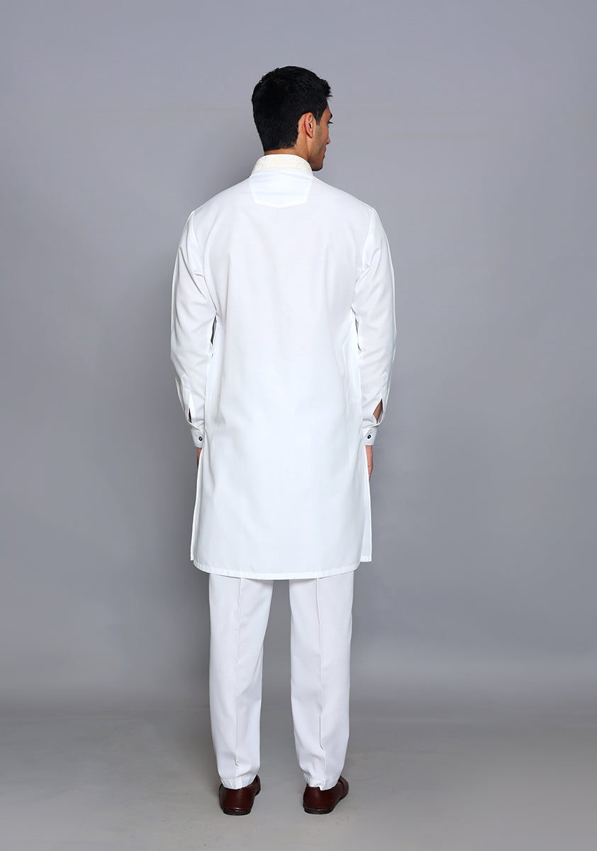 Pakistani Menswear | Amir Adnan - Basic Cotton Silk Cloud Dancer Slim Fit Embroidered Suit