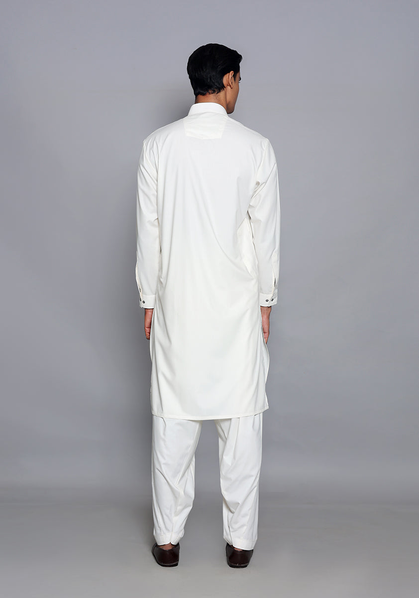 Pakistani Menswear | Amir Adnan - Basic Poly Viscose Snow White Slim Fit Plain Suit