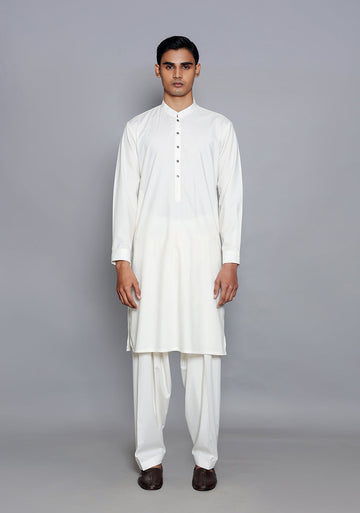 Pakistani Menswear | Amir Adnan - Basic Poly Viscose Snow White Slim Fit Plain Suit