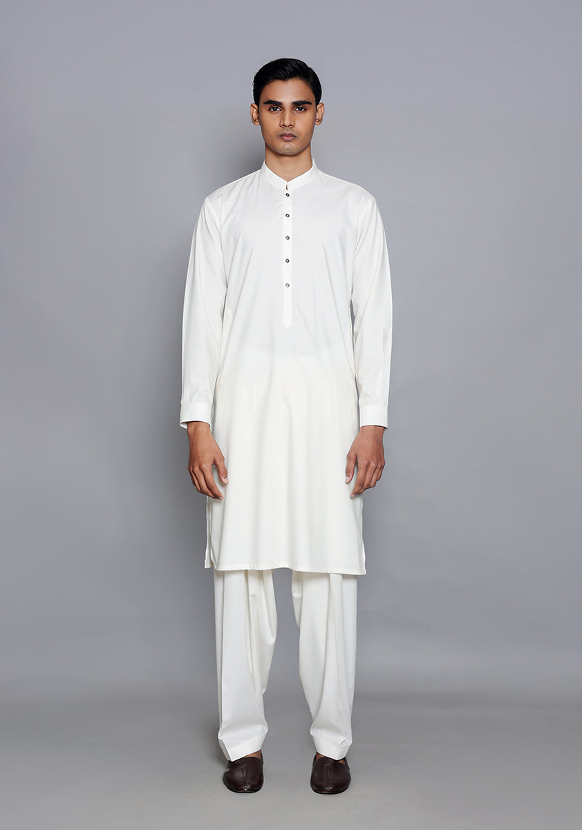 Pakistani Menswear | Amir Adnan - Basic Poly Viscose Snow White Slim Fit Plain Suit