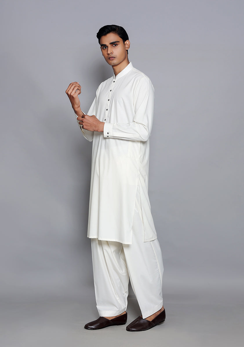 Pakistani Menswear | Amir Adnan - Basic Poly Viscose Snow White Slim Fit Plain Suit