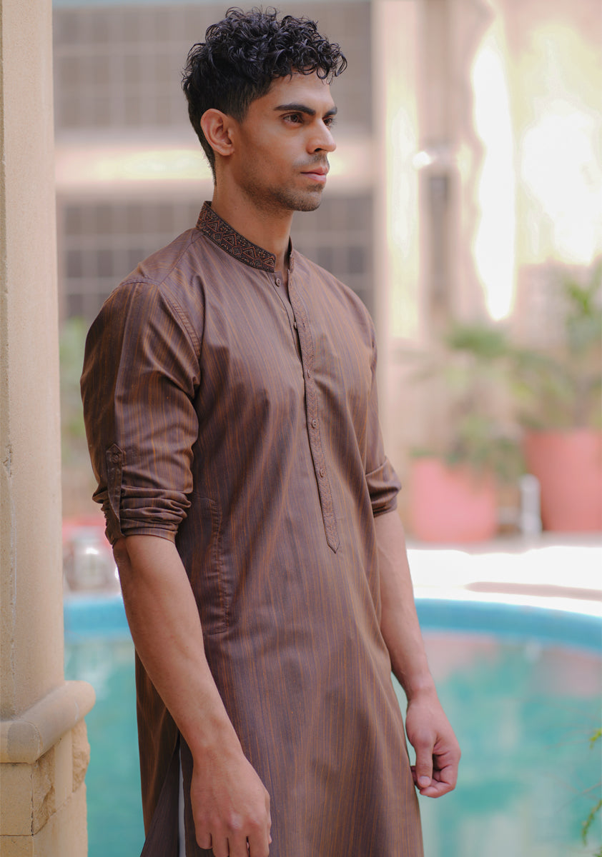 Pakistani Menswear | Amir Adnan - Basic Poly Viscose Mustang Slim Fit Kurta
