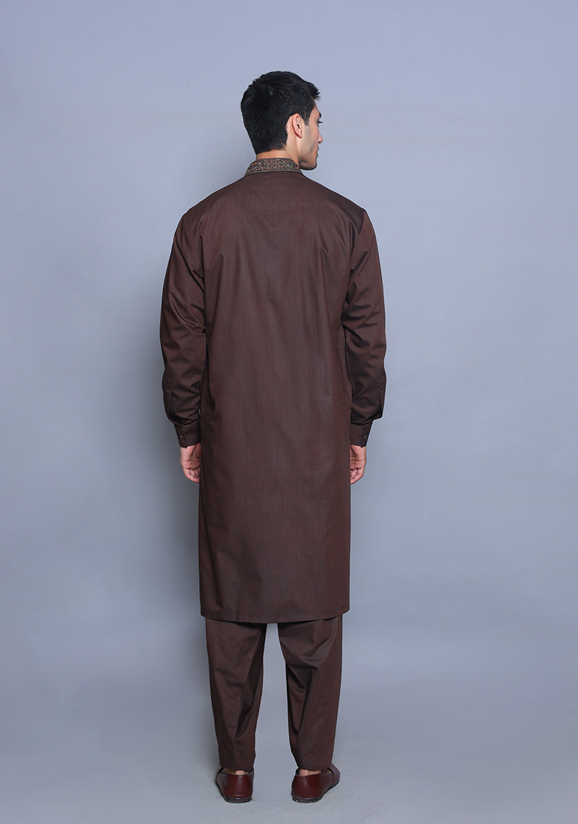 Pakistani Menswear | Amir Adnan - Basic Poly Viscose Wren Classic Fit Embroidered Suit