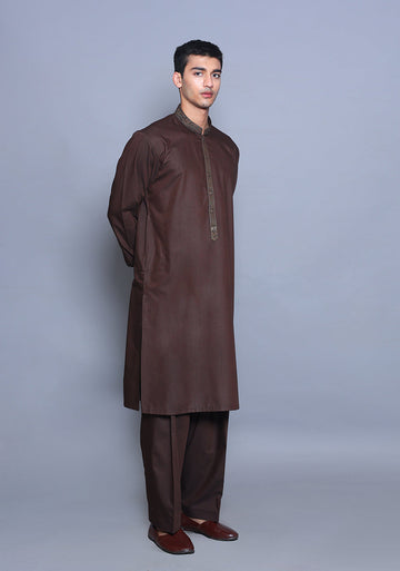 Pakistani Menswear | Amir Adnan - Basic Poly Viscose Wren Classic Fit Embroidered Suit