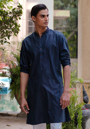 Pakistani Menswear | Amir Adnan - Basic Poly Viscose Deep Teal Slim Fit Kurta