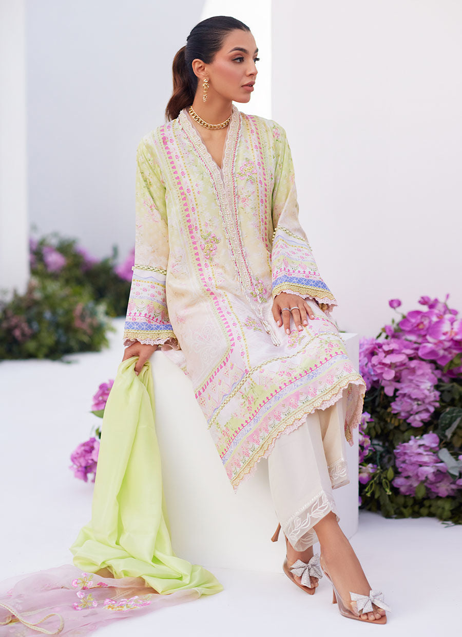 Farah Talib Aziz | Zaza Prints 24 | PEAR OMBRÃ SHIRT AND DUPATTA