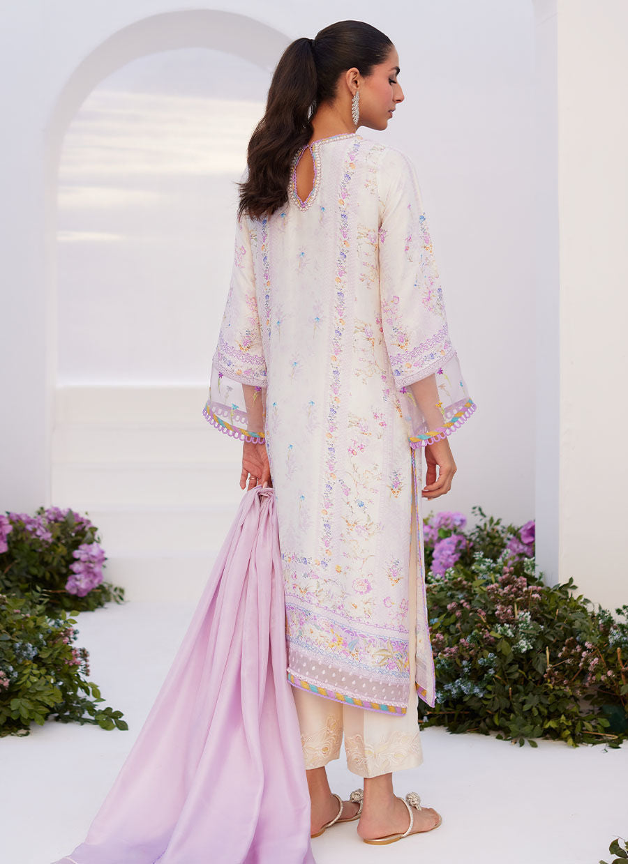 Farah Talib Aziz | Zaza Prints 24 | THISTLE LILAC SHIRT AND DUPATTA
