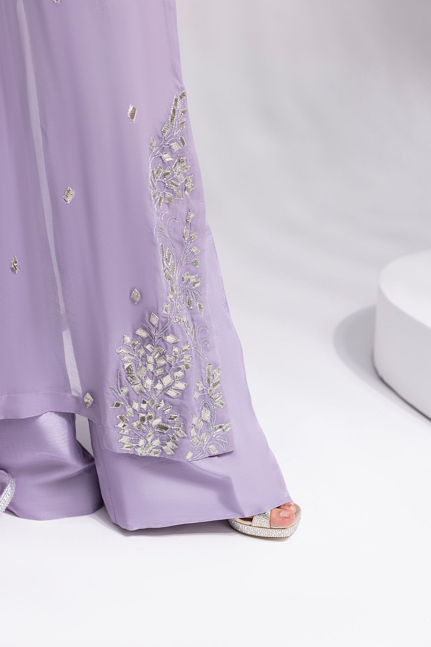 Amani | Aira Festive Wear | ZARIN â Gota Embellished Georgette Shirt with Wide-Leg Pants &amp; Mukesh Dupatta