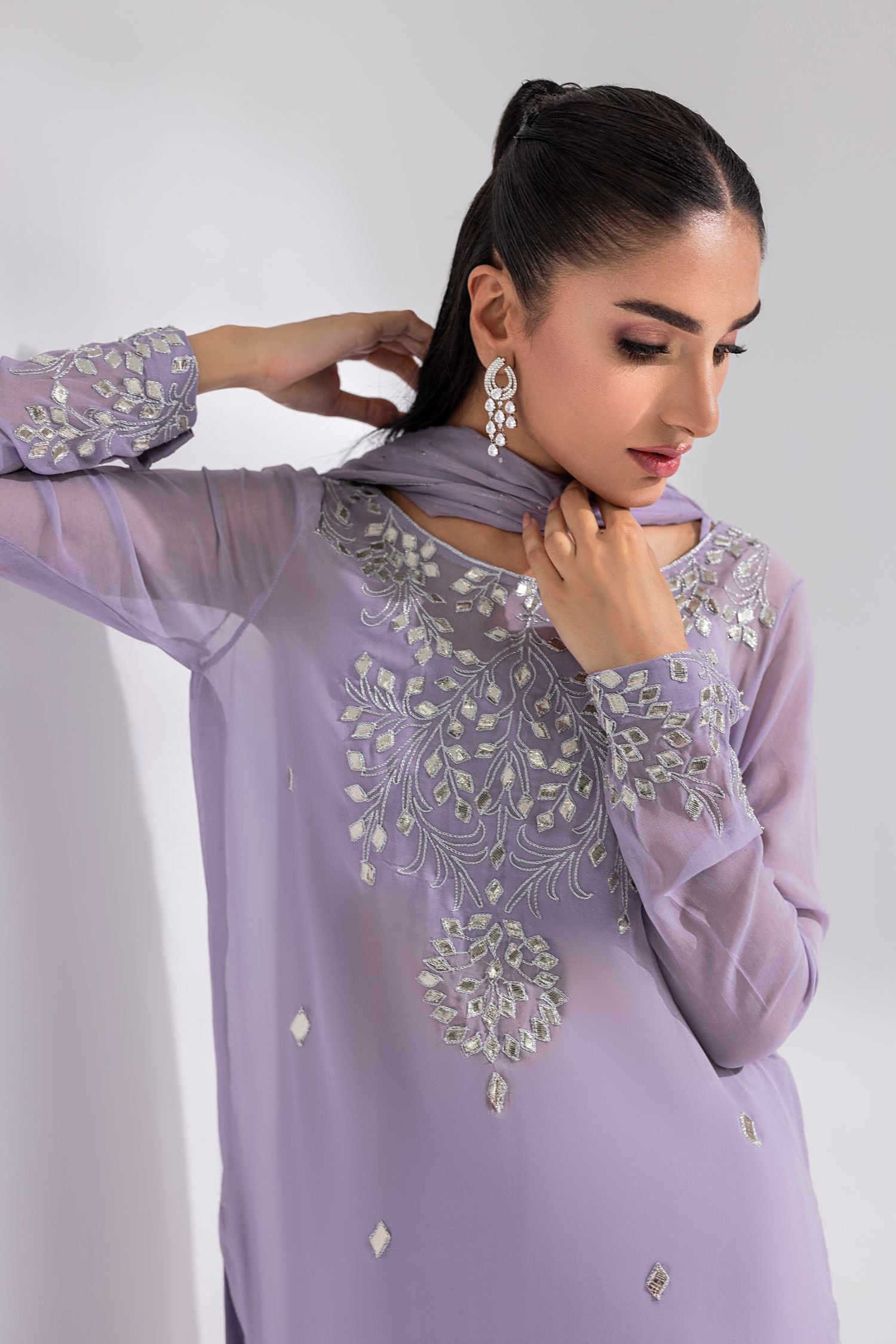 Amani | Aira Festive Wear | ZARIN â Gota Embellished Georgette Shirt with Wide-Leg Pants &amp; Mukesh Dupatta