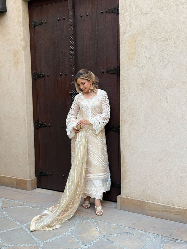 Layla Chatoor | Luxury Pret | Off-White Chikankari Set