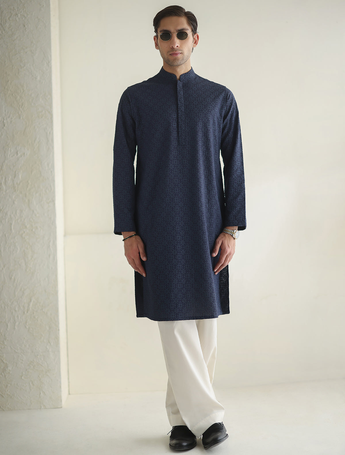 Pakistani Menswear | Ismail Farid - BLUE EMBROIDERED KURTA