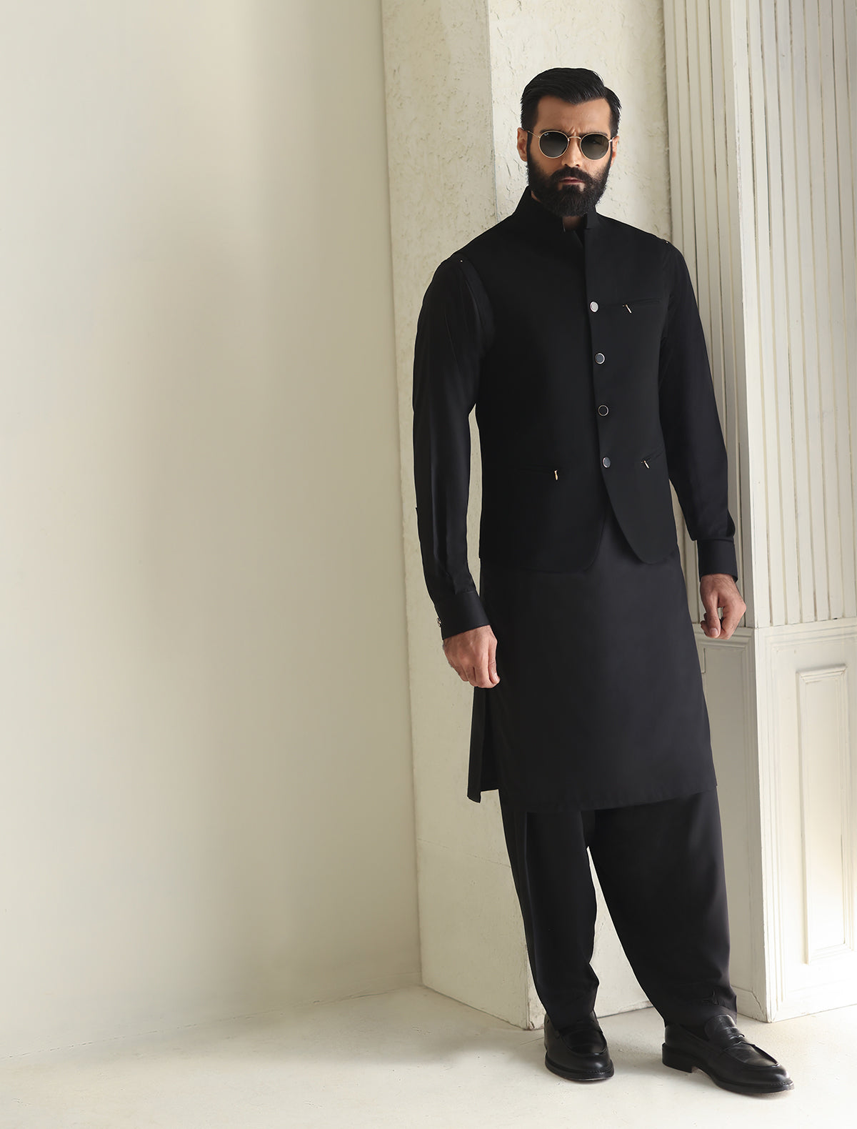 Pakistani Menswear | Ismail Farid - BLACK SLIM FIT WAISTCOAT