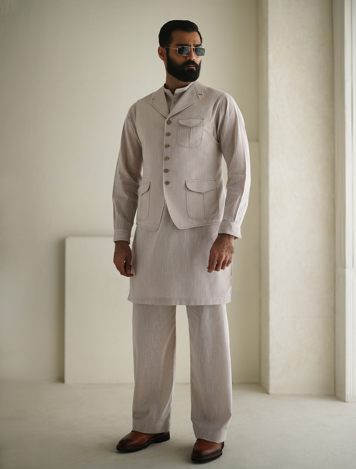 Pakistani Menswear | Ismail Farid - LIGHT BEIGE WAISTCOAT