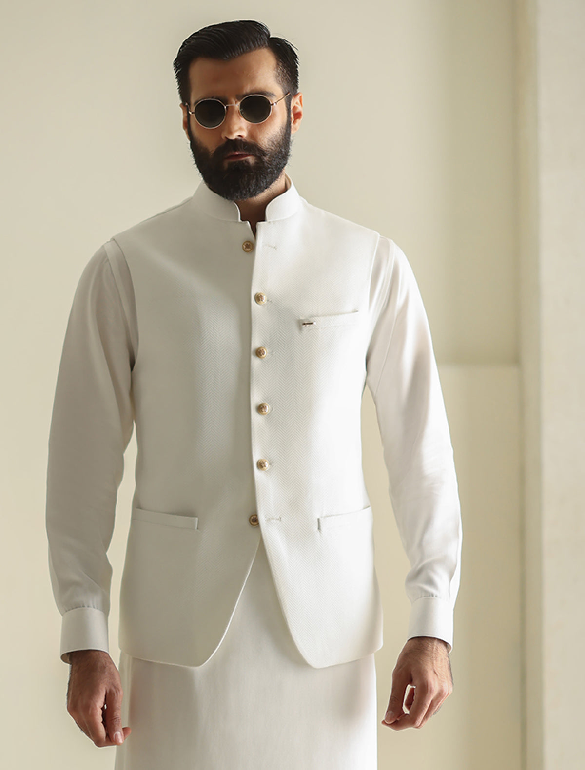 Pakistani Menswear | Ismail Farid - HERRINGBONE WAISTCOAT