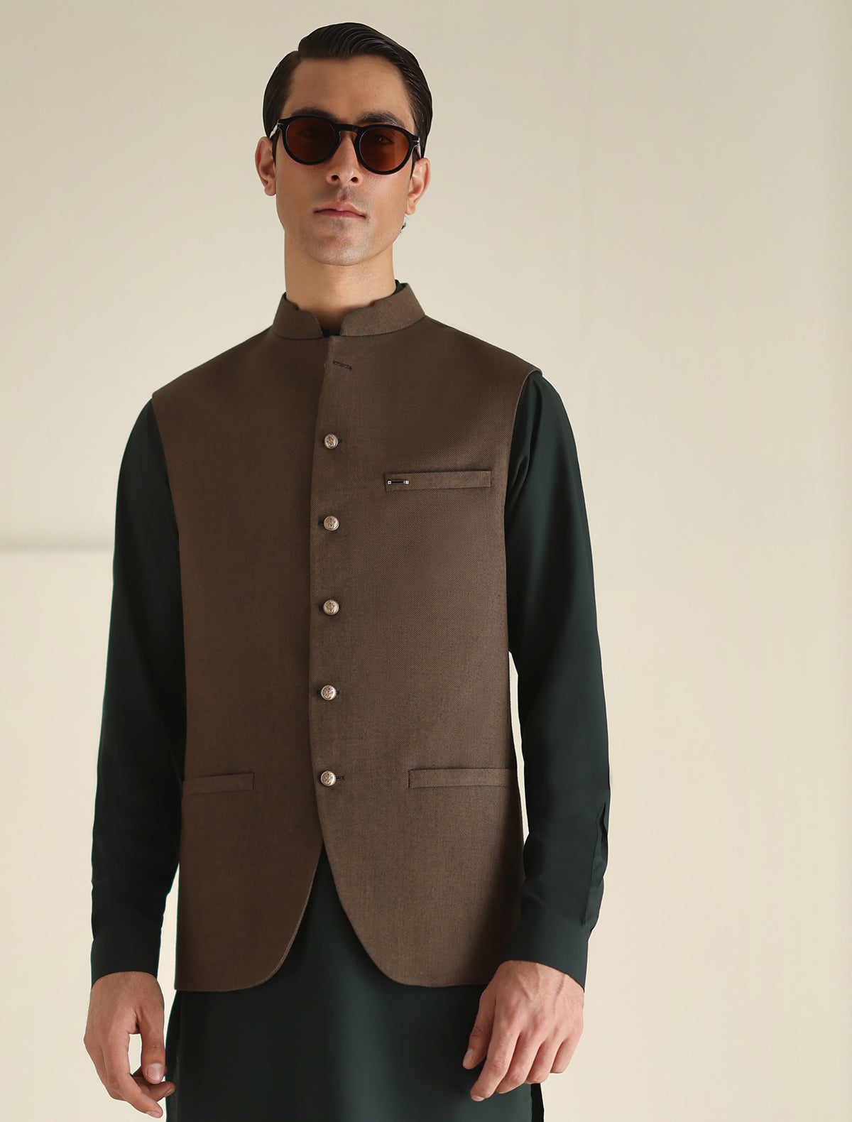 Pakistani Menswear | Ismail Farid - BROWN WAISTCOAT