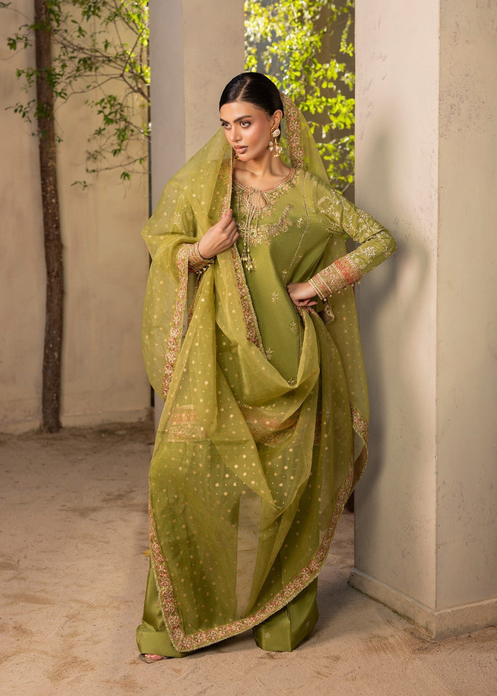 Diara Couture | Rangrez Luxe Pret | DF-49 - OLIVE GREEN
