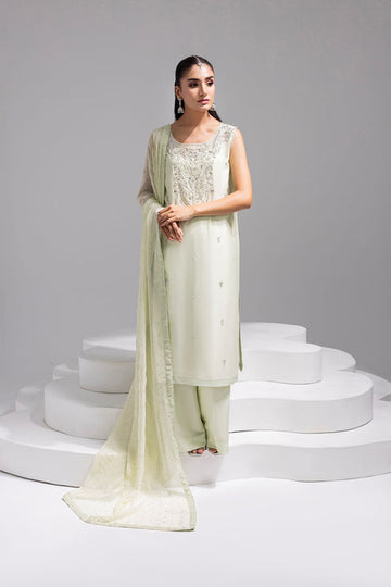 Amani | Aira Festive Wear | SOLEA â Hand Embroidered Mint Butter Silk Shirt with Viscose Pants & Mukesh Dupatta