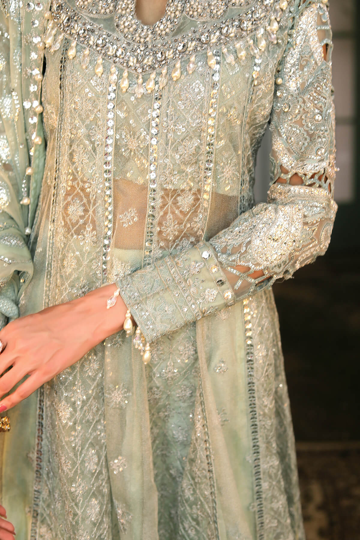 Raeesa Premium | Wajadan Wedding Formals | WD-2 Pea Green