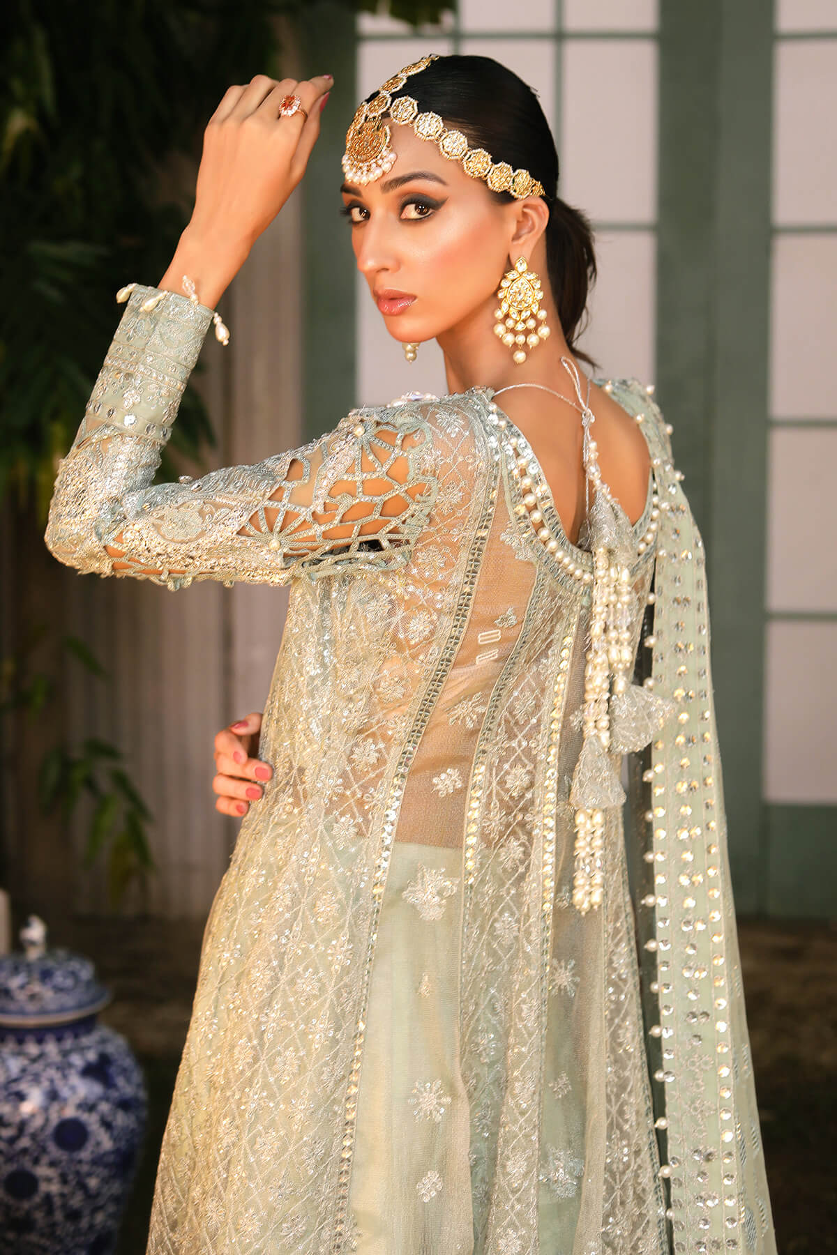 Raeesa Premium | Wajadan Wedding Formals | WD-2 Pea Green