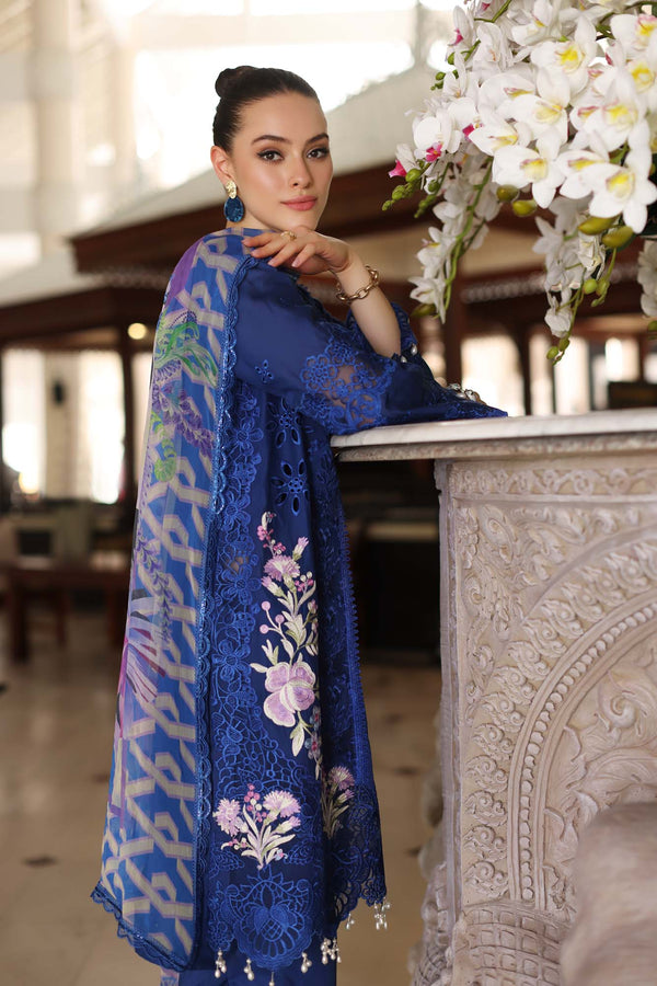 Noor by Saadia Asad | Luxury Chikankari Lawnâ24 | D10-B Blue Electric