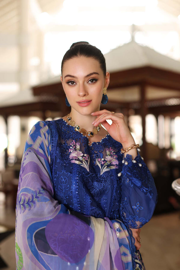 Noor by Saadia Asad | Luxury Chikankari Lawnâ24 | D10-B Blue Electric
