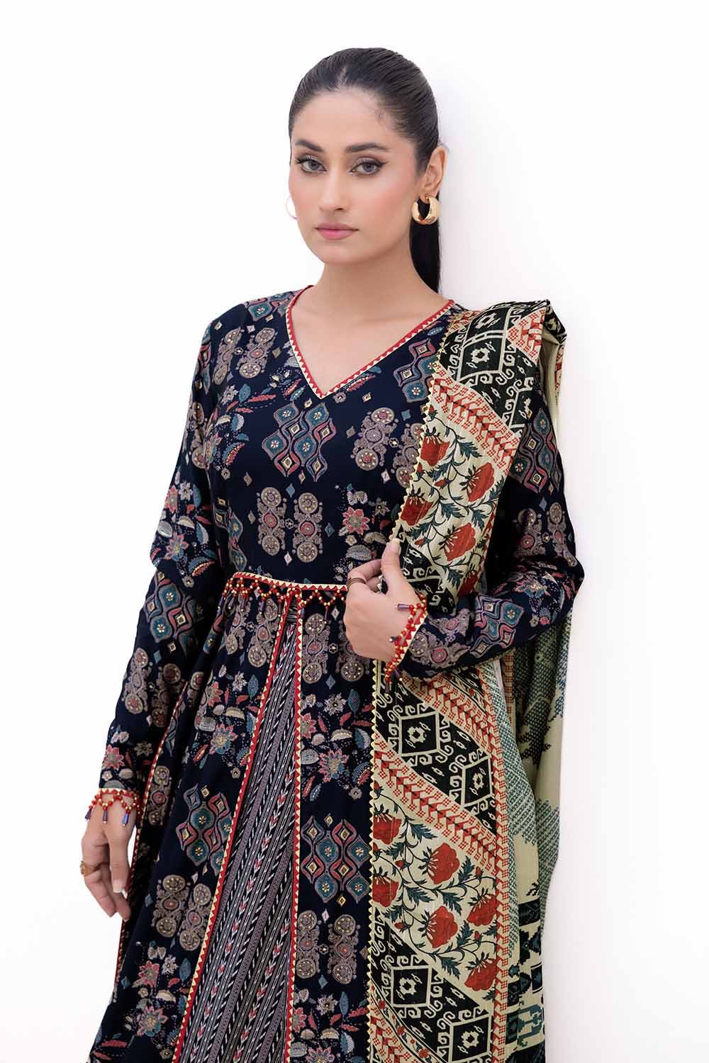 Gul Ahmed | Winter Collection 24 | Gold Printed Polyestor Suit with Printed Sequins Stripe Dupatta SP-42045