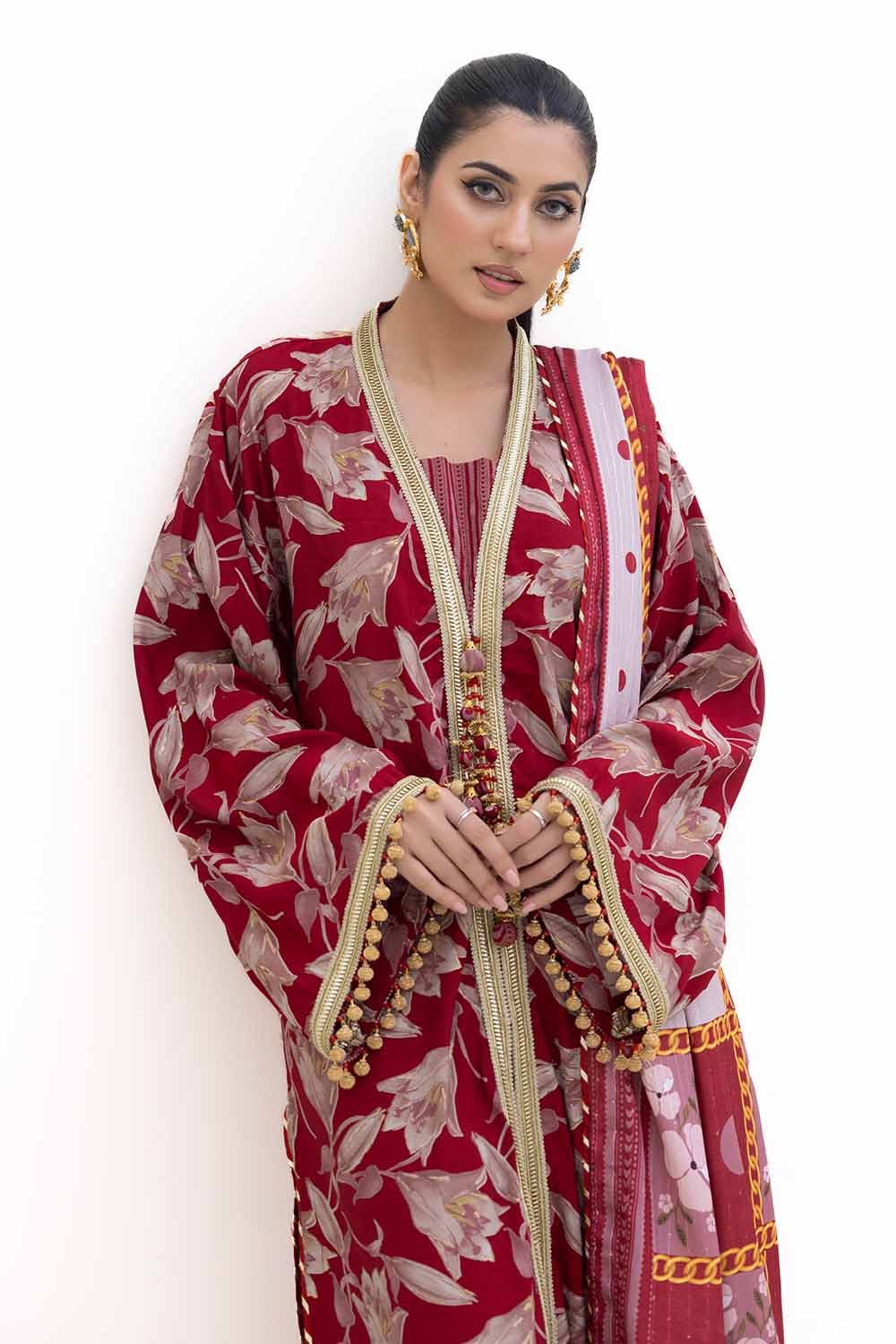 Gul Ahmed | Winter Collection 24 | Gold Printed Polyestor Suit with Printed Sequins Stripe Dupatta SP-42046